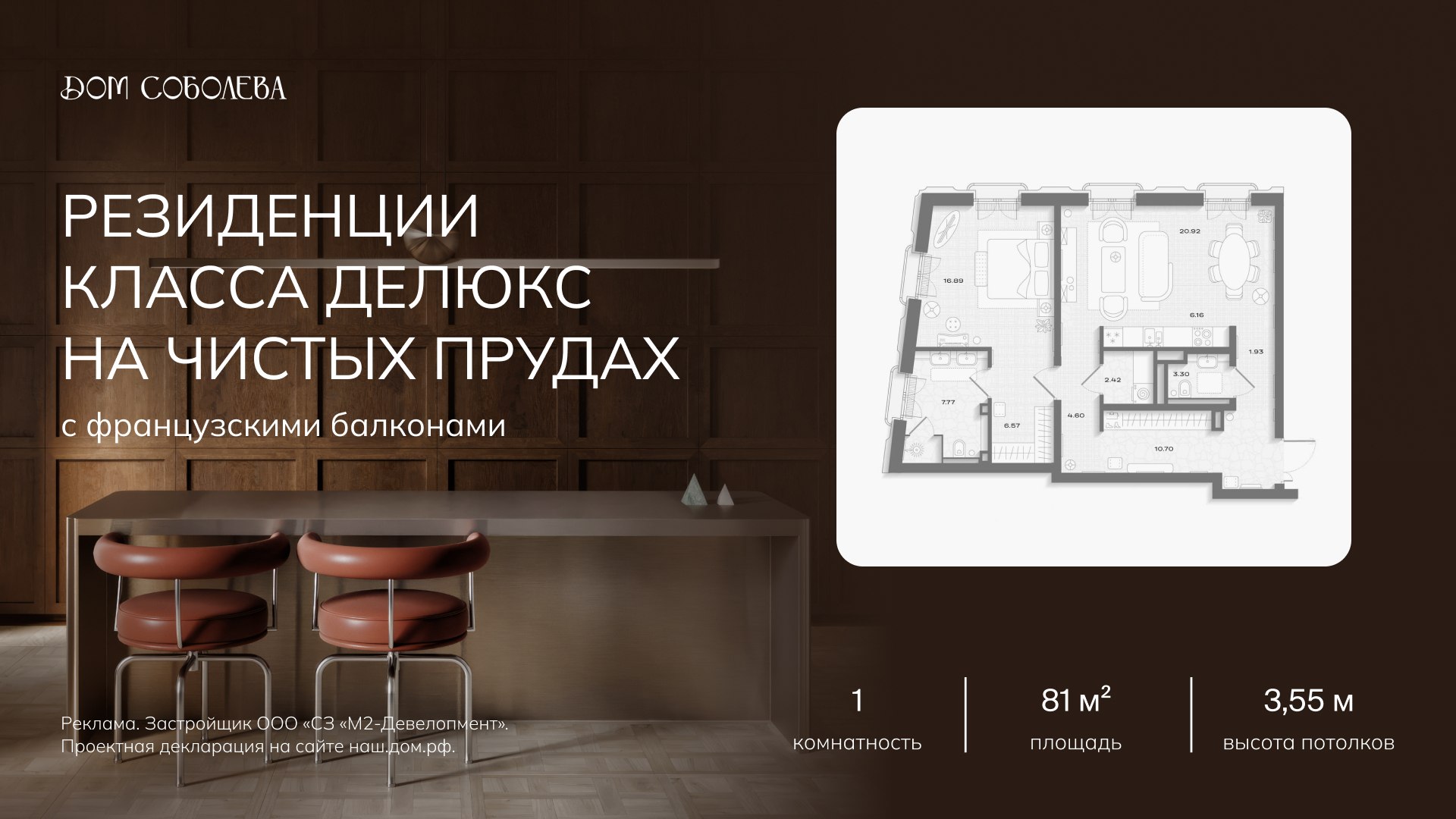 1-комнатная квартира 81 м²